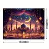2D Elegant Islamic Tapestry, Night Mosque with Golden Lanterns