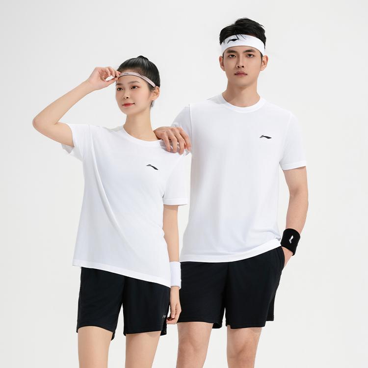 Li Ning Table Tennis Series Short Sleeve Round Neck Top Cool Elastic Bottoms Casual Sports Suit Unisex suit White AATV019-3