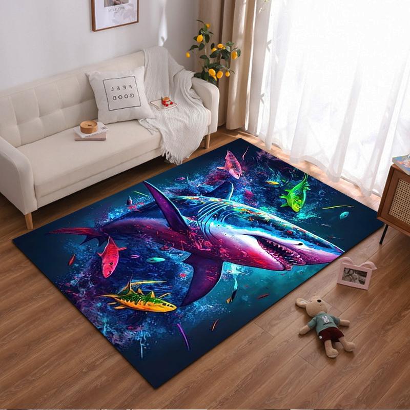 Colorful Shark Pattern Carpet with Underwater Fish Design Decor Suitable for use as an anti-slip for living room bedroom sofas 40x60cm( 15x23in )