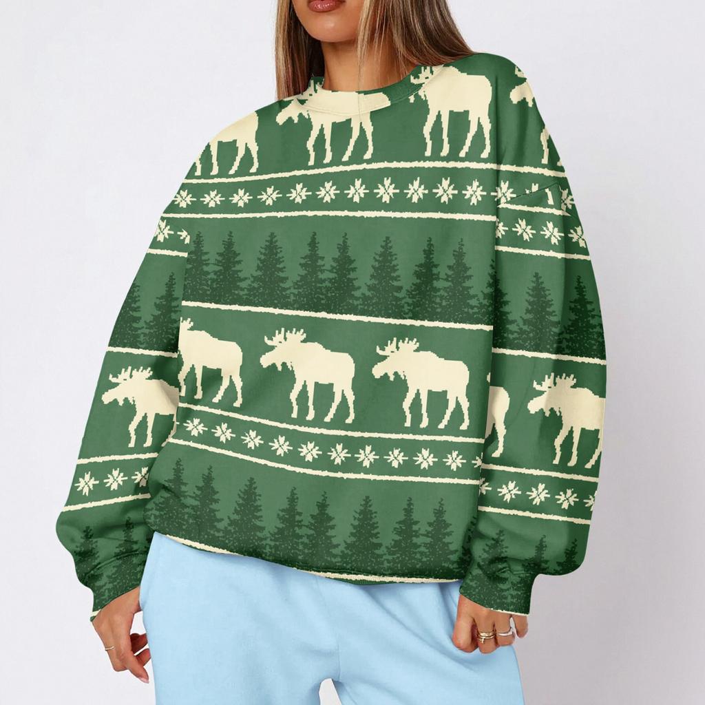 Women's Christmas Print Crewneck Sweatshirt Lightweight Casual Pullover for Holiday