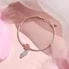 925 Sterling Silver Strawberry Crystal Bead Bangle Bracelet  Sweet Feather Pendant Bracelet Women Jewelry S-B374