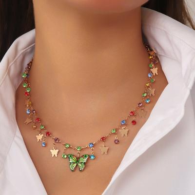 Dopamine Color Butterfly Necklace Female Tassel Clavicle Chain Design Neck Chain Accessories