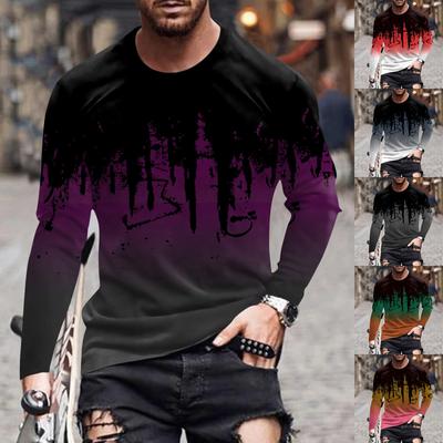 Men's Spring Ink Print Long Sleeve T-Shirt Men's Loose Casual Fashion Long Sleeve T-Shirt