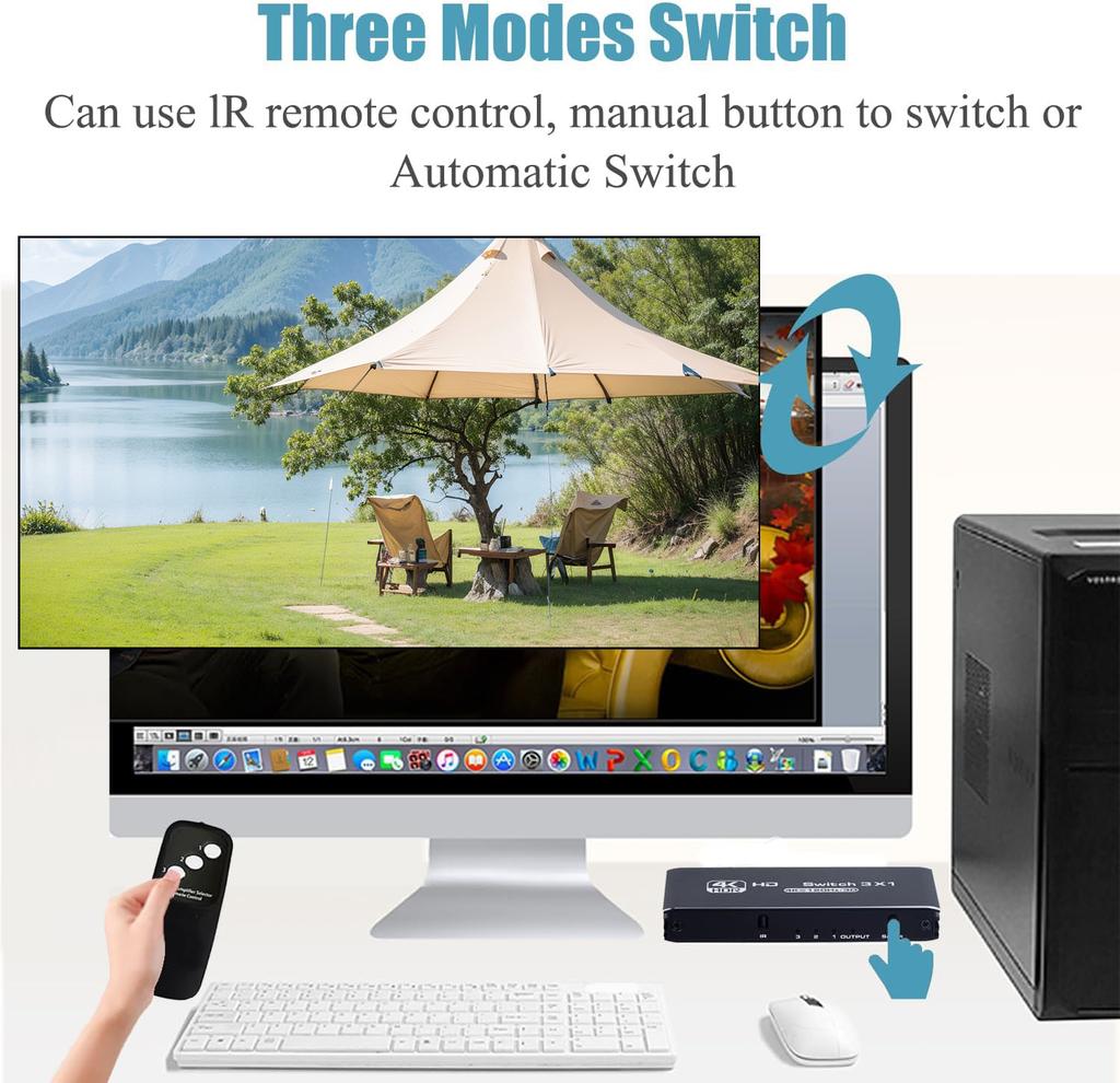 HDMI-Compatible Switch IR Remote Control Support Switcher Selector Box Three Switching Modes for HD-DVD PS3/4/5 Xbox 360 Player