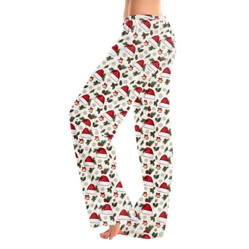 Women's Christmas Print Pajama Pants Casual Sleep Bottoms Without Holiday Home Wear