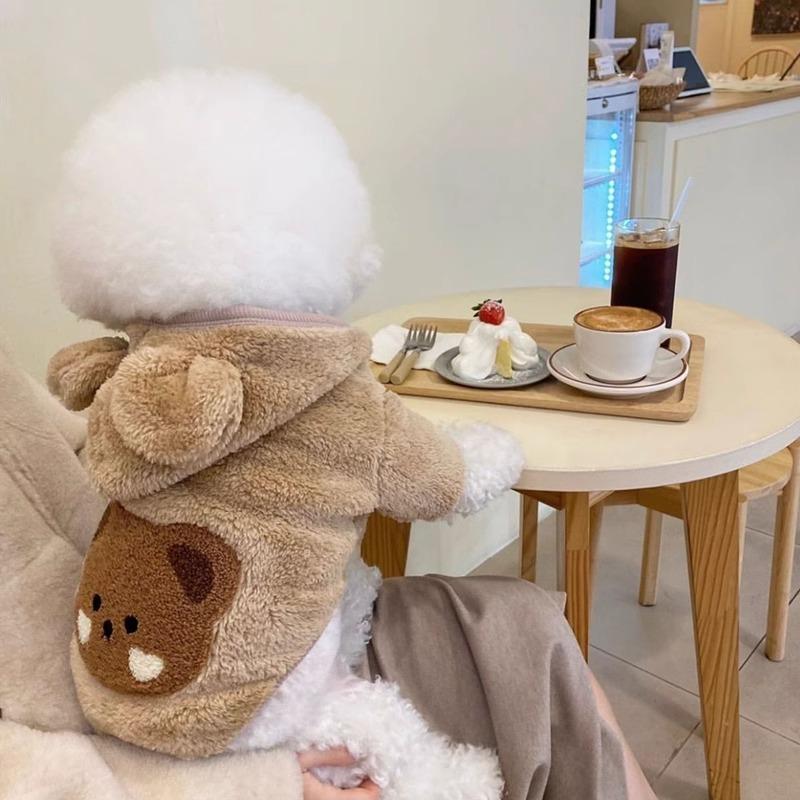 Autumn and Winter Korean Version of Cute Cartoon Bear Hooded Than Bear Teddy Dog Clothes Cat Warm Pet Two-legged Fleece Jacket