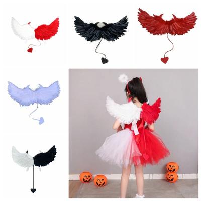 Elegant Cosplay Accessories Angel Feather Wing Evil Horn Love Tail Devil Feather Wing Halloween Photo Props Women