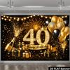 Bannière de fond pour fête d'anniversaire 40 ans - Thème scintillant noir et doré, célébration d'anniversaire en intérieur ou en extérieur