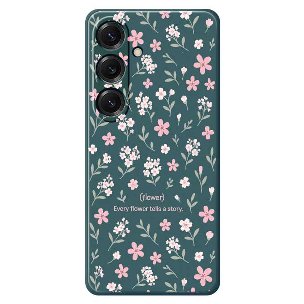 

Чехол для Samsung Galaxy S25, печать с мелким цветочным узором, TPU задняя крышка для телефона с прямыми краями Green