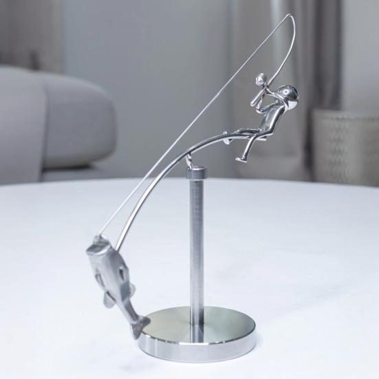 2Pcs Fisherman Balancing Sculpture Kinetic Balance Art Sculpture Interactive Fishing Figure Desktop Ornament for Home Office Decor Stress Relief Gift
