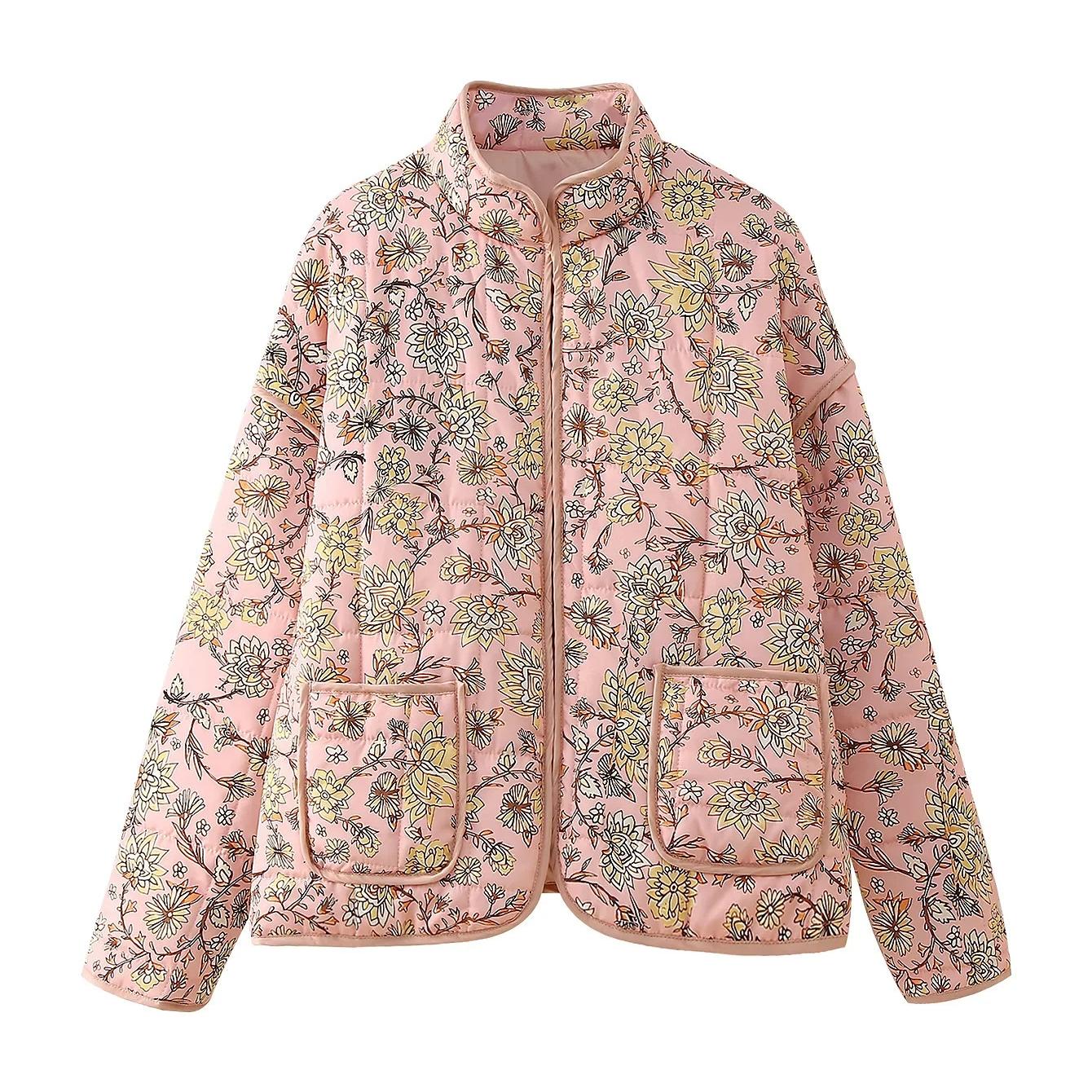 

Женская укороченная стеганая куртка, легкий стеганый кардиган с длинными рукавами и цветочным принтом L