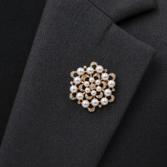 Dress Brooch Faux Pearl Rhinestone Flower Brooch, Retro Lapel Pin for Oxidation Resistant Wedding Party Bridal Shower, Women Girls Clothing