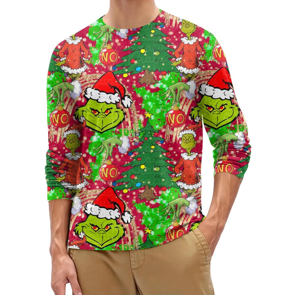 Men's Fashion Printed Round Neck Long Sleeve Bottoming Shirt Top