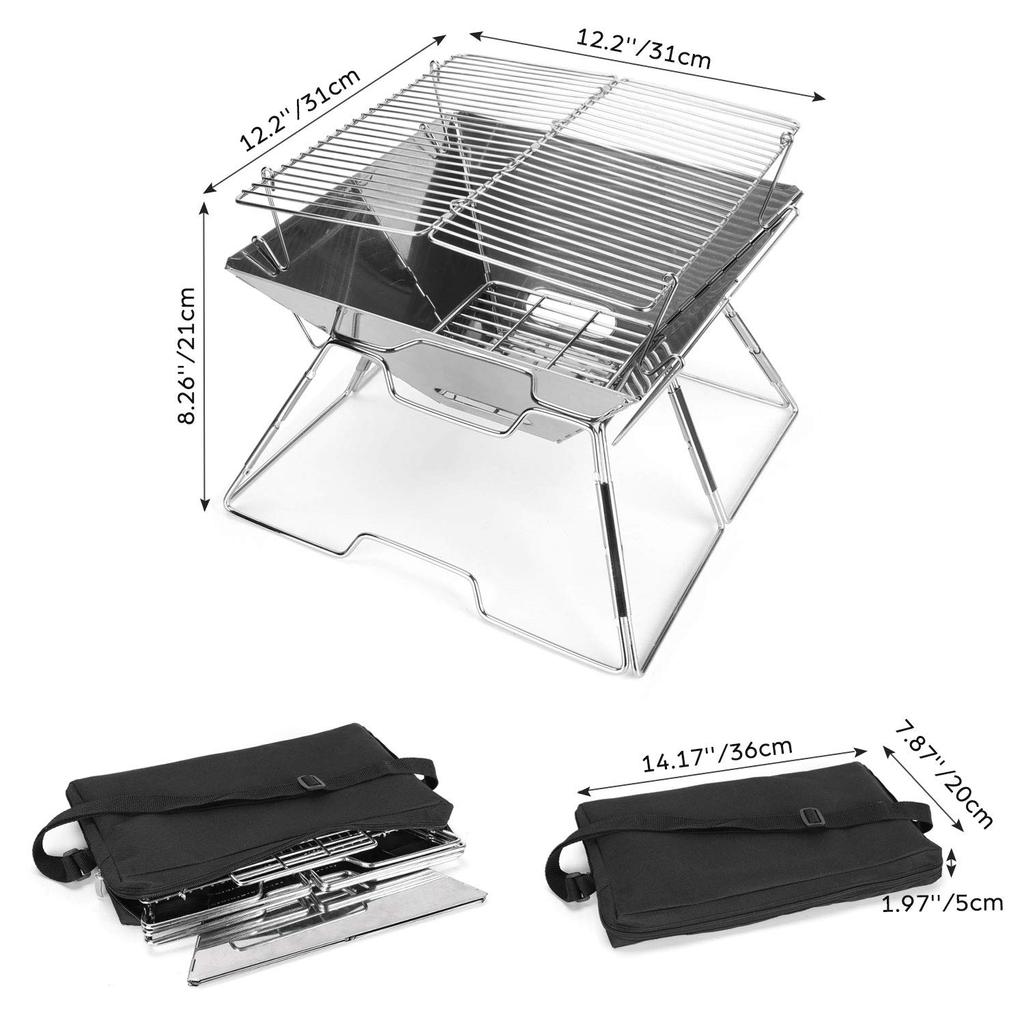 Folding Campfire Grill Stainless Steel Grate Barbeque Grill Portable Camping Grill with Legs for Picnics Backpacking Outdoor