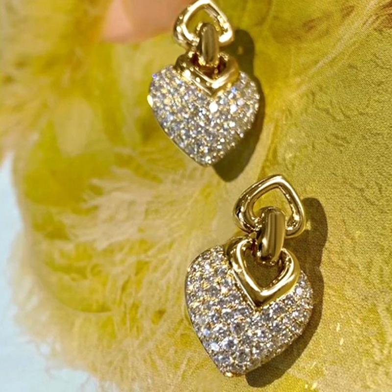 

CAOSHI Romance Heart Shaped Gold Color Dangle Earrings for Women Gorgeous Accessories with Shiny Cubic Zirconia Wedding Zircon