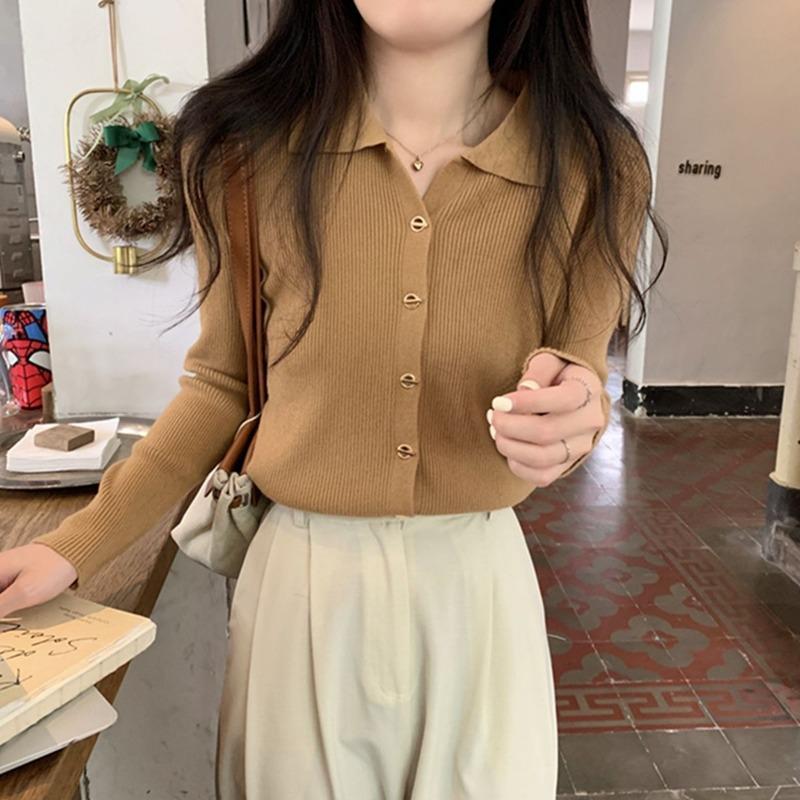Simple temperament Polo neck knitted cardigan bottoming top women's autumn and winter design sense inner sweater