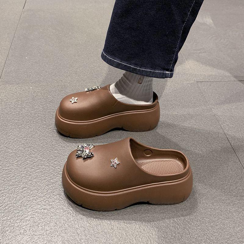 Internet celebrities super fire stepping shit feeling thick bottom bag head slippers women summer wear 2025 new non-slip heightening cool slippers