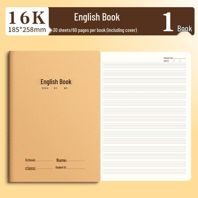16K English Composition & Chinese Mathematics Workbook for Junior High - Thick Kraft Paper Notebook