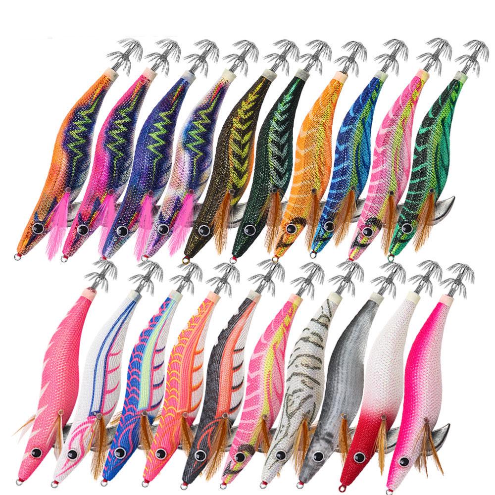 SQUID KING Luminous Wooden Shrimp Squid Hook - Sizes 2.5, 3.0, 3.5 with Rapid Current Lead Head & Rattle for Deep Water.