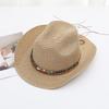 Straw Cowboy Hat with Turquoise Beaded Band Lightweight Breathable Western Sun Hat for Outdoor Beach Rodeo UPF Sun Protection