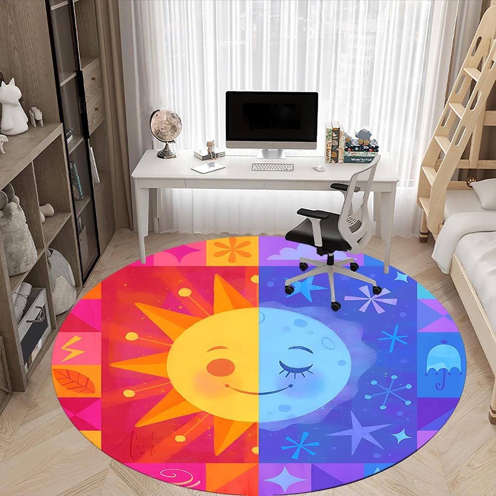 1pc Sun Moon Office Round Area Rug, Indoor Mat Suitable For Office, Under Office Chairs Bedroom Living Room Home Decor, Room Deco