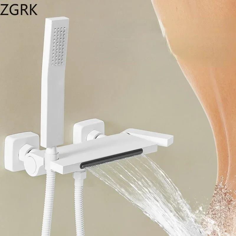 Bathroom Simple Shower Mixer Tap Waterfall Style Bathtub Faucet Cold and Hot Minimalist Shower Set with Slide Bar Single Handle