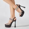 Liyke Designer Crystal Rhinestone Narrow Band Ankle Strap Platform Sandals Women Sexy Open Toe High Heels Wedding Banquet Shoes