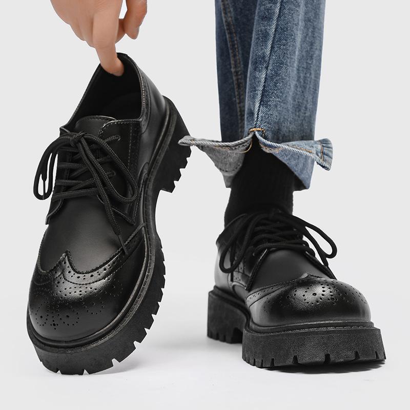 New casual leather shoes heightened non-slip derby shoes personalized color matching small leather shoes thick soles