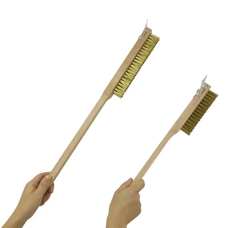 Pizza Stove Oven Clean Copper Brush Scraper Household Grill Brass Bbq Rack Machine Cleaning Brush with Long Handle Pizza Peel