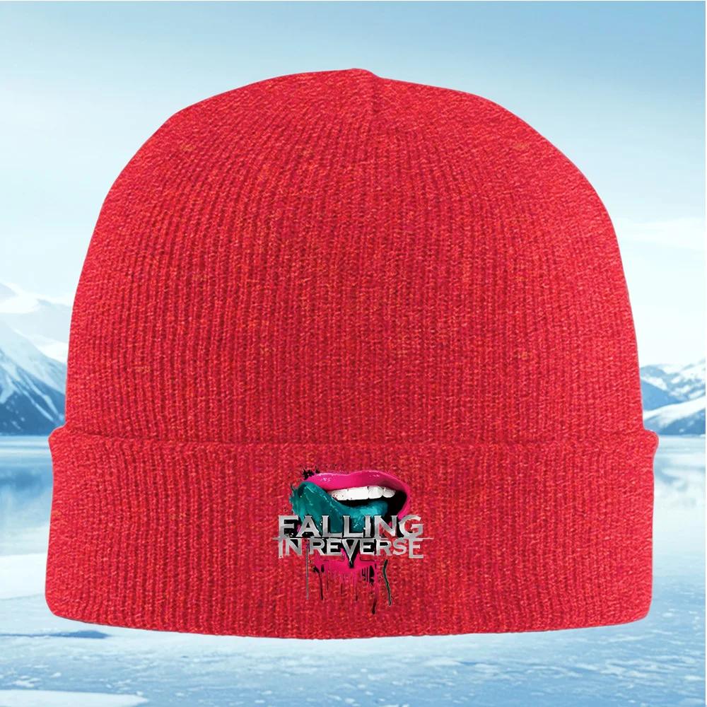 Lips tongue text splatter falling reverse Unisex Women Unisex Knitted Hat Beanie Pullover Cap Winter Thermal Warm Christmas Outdoor