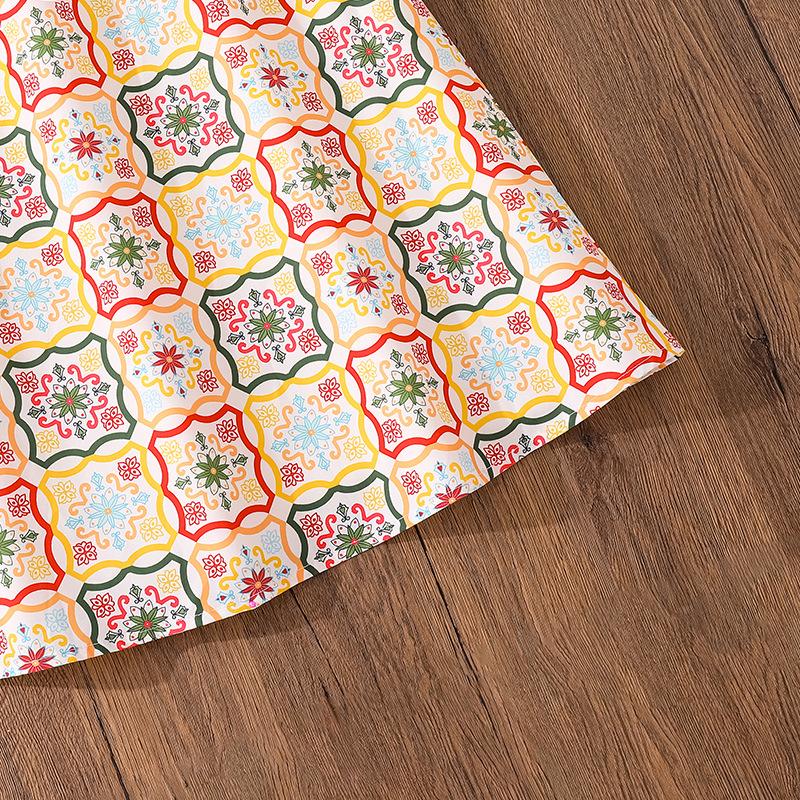 Girls' Big Kids Dress Children's Clothing Summer New Vintage Multi-color Checkered Floral Print Short Sleeve Dress