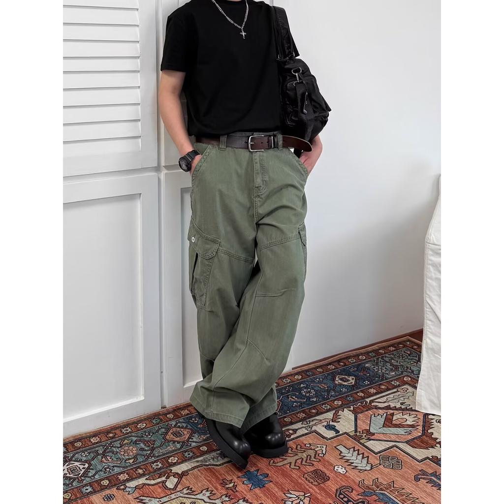 American street retro washed multi-pocket overalls men's and women's loose and drape wide-leg casual trousers tide