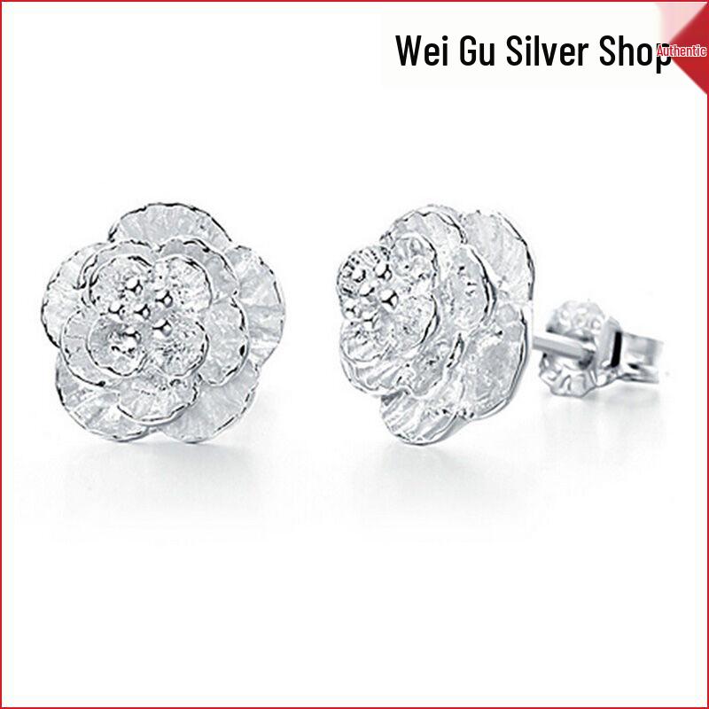 Korean Style Romantic Rose Flower Stud Earrings Geometric Shape