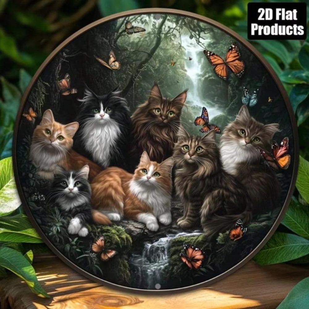 Vintage Cat Metal Wall Art 8x8 Inch Round Aluminum Sign For Home Decor Halloween Christmas