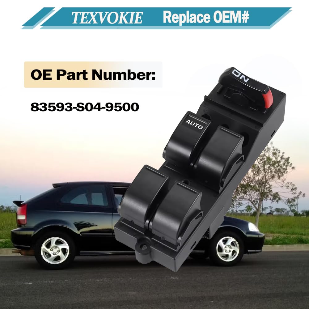 

83593-S04-9500 Power Window Switch Front Left Driver Side, fit for 1996 1997 1998 1999 2000 Honda Civic CX EX HX LX Si 4 Door