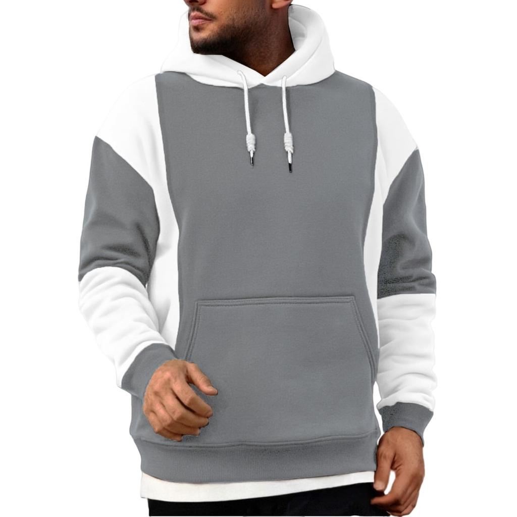 Men's Patchwork Color Block Long Sleeved Casual Hooded Sweatshirt