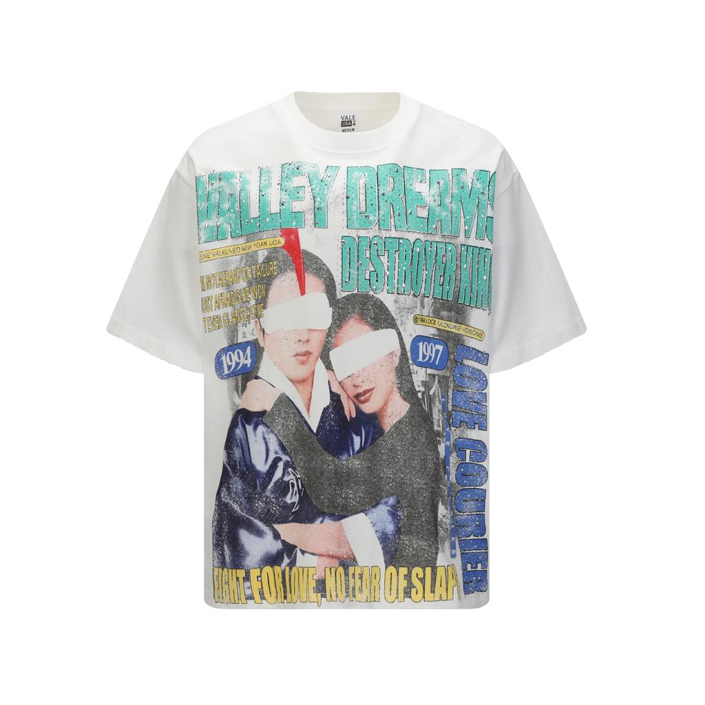 2025 Amerikanische trendige Marke Vall gewaschen alt bedrucktes kurzärmeliges Hip-Hop lockeres Streetwear-T-Shirt für Männer und Frauen