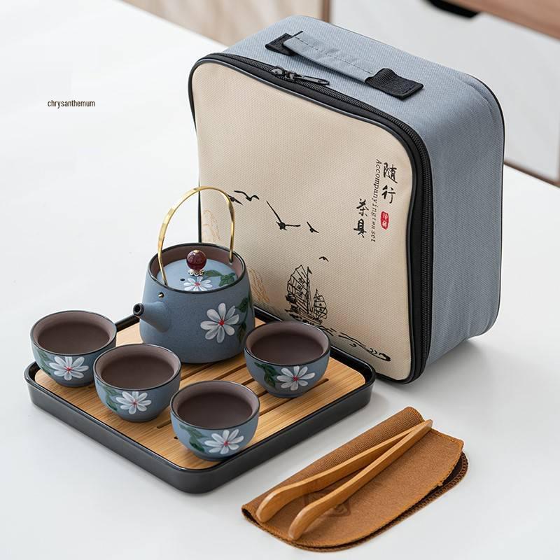 Travel Zisha Quick-Brew Tea Set: Ceramic Gongfu Infuser with One Pot, Four Cups, and Portable Bag