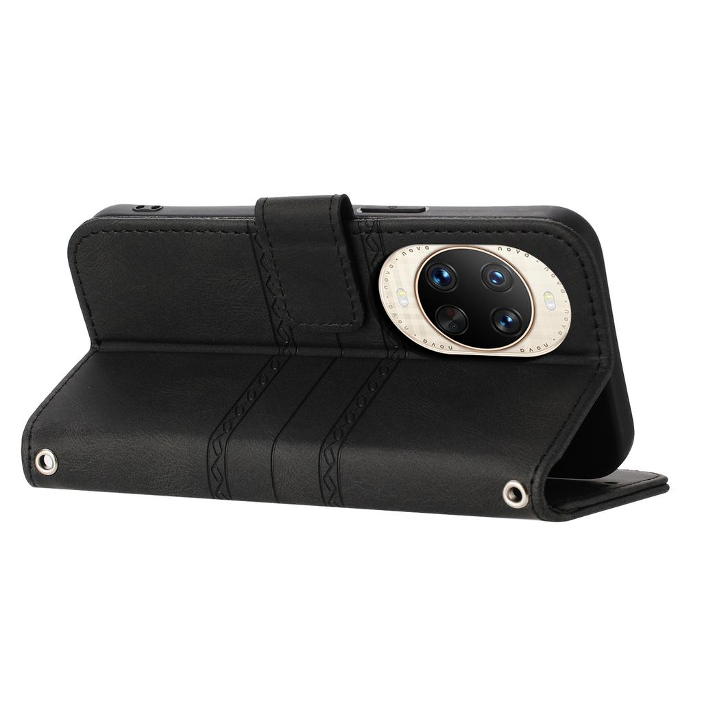 For Huawei Nova 14 Ultra 5G Case Wallet Skin-Touch Leather Imprinted Phone Cover with Wrist Strap