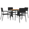 Set da pranzo da giardino 5 pezzi in polyrattan nero