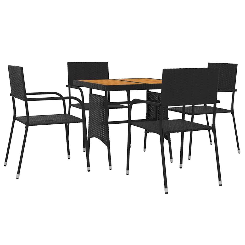 5 Piece Garden Dining Set Poly Rattan Black