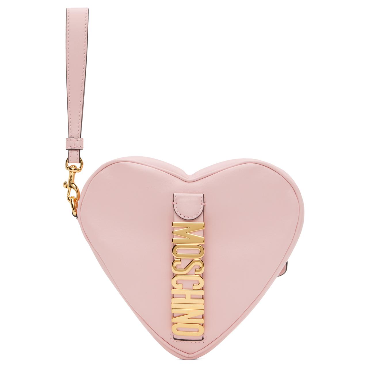 Moschino Micro Logo Metal Detachable Strap Calfskin Clutch Women clutch Pink 8402-8008-0225 Basic Set BagDust Bag 28070₽
