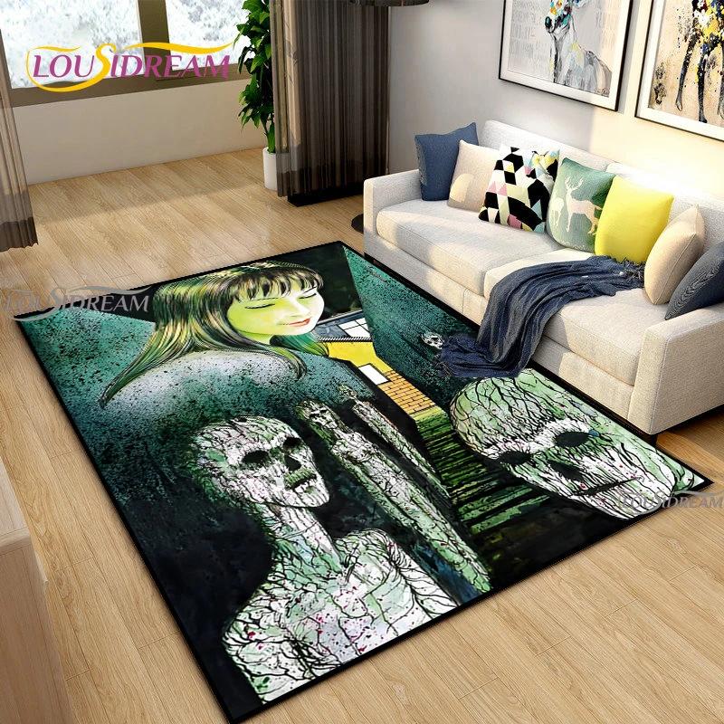 Junji Ito Art Fear Carpet for Living Room Bedroom Table Decor Yoga Area Rug Kitchen Kid Un-slip Floor Mat Alfombra Birthday Gift