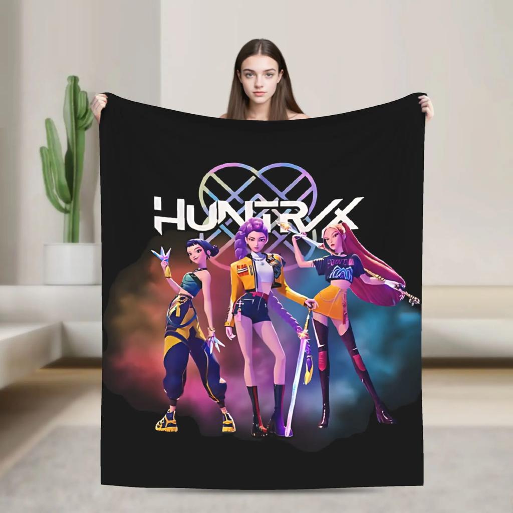 Huntrix Saja Boys KPop Demon Hunters Blanket  Plush Vintage Warm Throw Blanket for Home Autumn/Winter