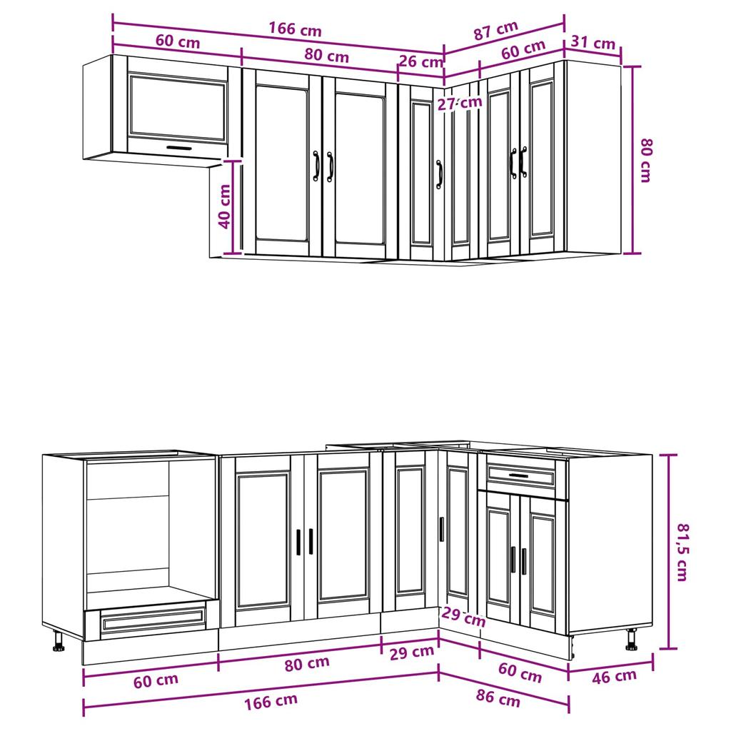 Kitchen Unit PORTO 8 Pcs White Engineered Wood