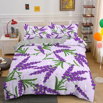 Capa de edredom roxa lavanda king queen conjunto de cama flores fantasia meninas mulheres linda capa de edredom floral romântica de poliéster