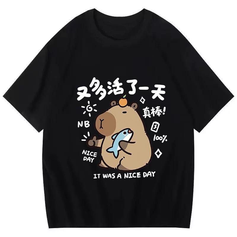 Funny Capybara Printed T Shirt Men Women Vintage Summer Short Sleeve T-shirt 90s Gothic Tshirt Casual EU Size Tees Tops Clothes