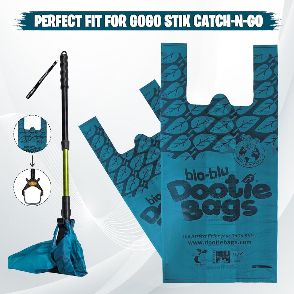 Bio-Blu Dootie Bags®, Premium Medium-Large, E-Z Tie Handle Poop Bags, Made with Superior Material, Strong, Leak Proof, 100 Count. Fits GoGo Stik ST