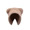 Bear knitted hat cute wool plush women's autumn and winter versatile warm plush big head circumference shows small face