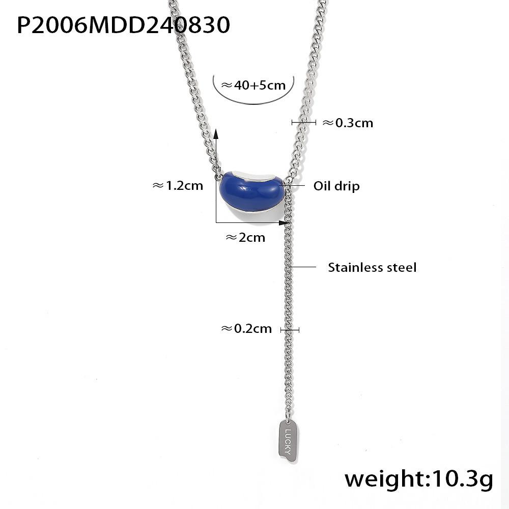 Gold Bean Pendant with Tassel: Luxury Stainless Steel Enamel Ingot Necklace